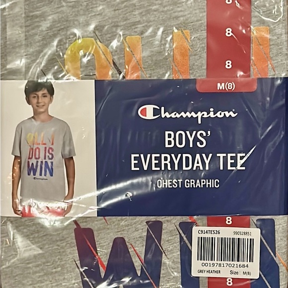🆕 CHAMPION© BOYS’ SHORT SLEEVE TEE! GRAY TEE, OMBRE GRAPHICS W/LOGO SZ.8 (MED) - Picture 11 of 16